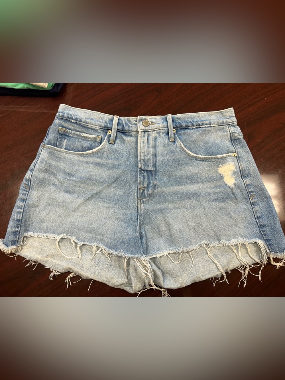 Good American Light Blue Distressed Jean Shorts